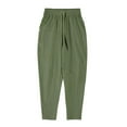 thumbnail image 6 of Dagegui Lightweight Cotton Linen Pants for Men Drawstring Elastic Waist Tapered Pant Casual Loose Fit Jogger Trousers with Pockets Green M, 6 of 8