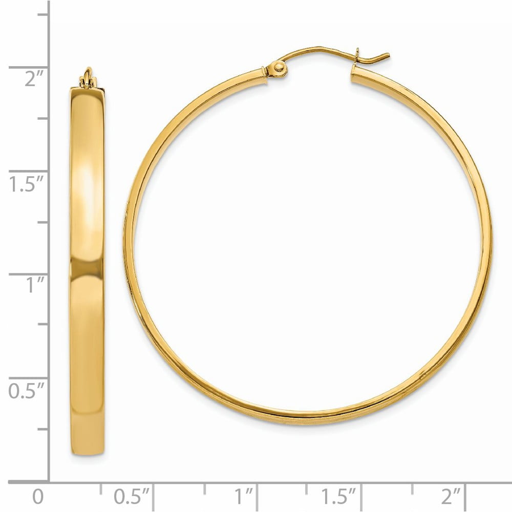 25 to 45mm 4 mm Square Hoop Tube Earrings in Genuine 14k Yellow Gold