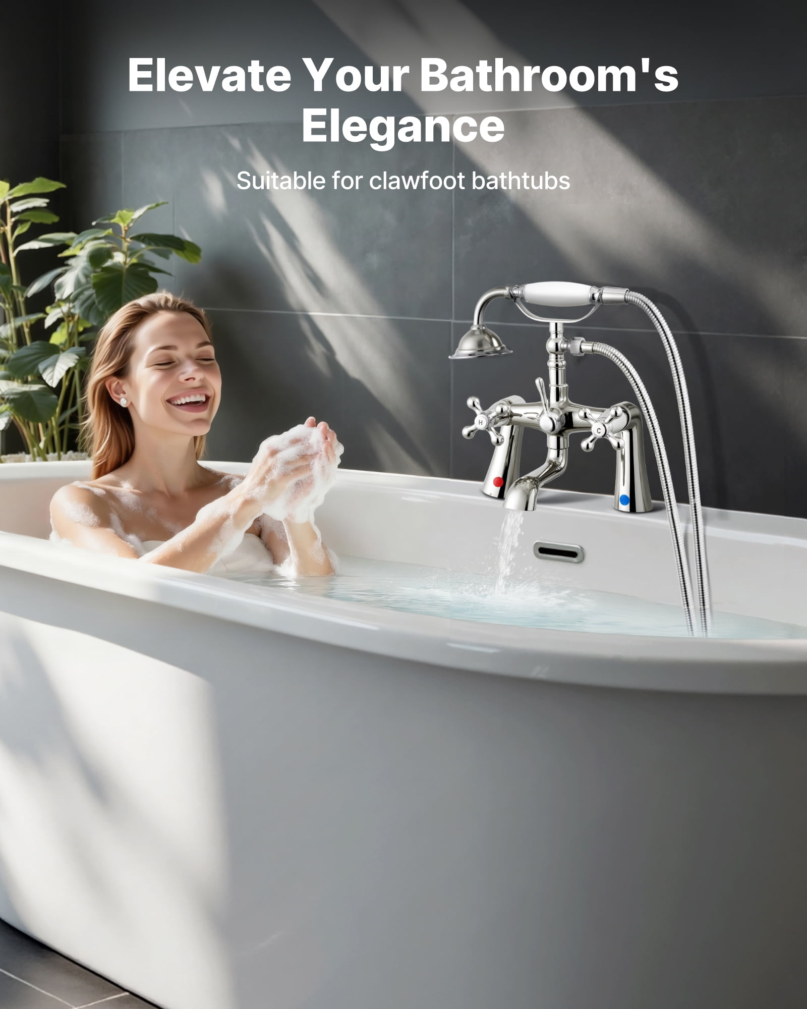 VEVOR Clawfoot Tub Faucet, Deck Mount Bathtub Faucets with Handheld Shower, Vintage Polished Chrome Clawfoot Tub Filler Faucet Shower Kit with 360° Rotation Spout & 59-inch Long Hose for Bathtubs