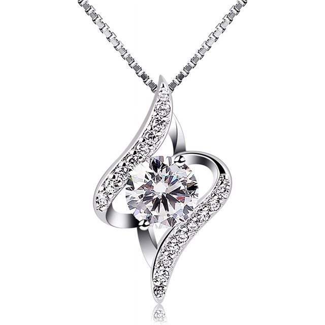 Collar Blanco de Plata 925, Circonita, Diamenté, Regalo para el Día de la Madre San Valentín JM