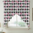 thumbnail image 2 of Valentine's Day Swag Valances for Windows, Kitchen Curtains 36 Inch Length 2 Panels Set, Spring Roses Pink Bows Black White Plaid Short Curtains for Small Windows Rod Pocket Cafe Curtains 28"x36", 2 of 8