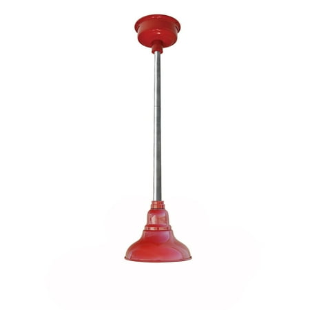 Forty Eight Inch Downrod - Cocoweb Dahlia Cherry Red 8-inch LED Pendant Barn Light With Galvanized Silver Downrod