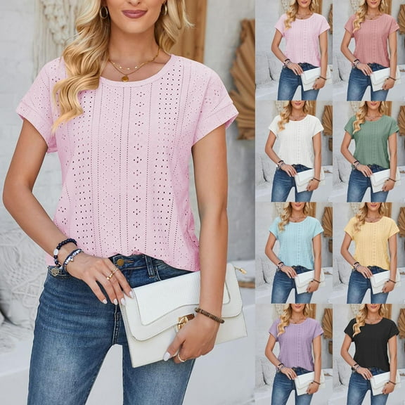 Sentmoon Womens Tunic Blouse Crew Neck Short Sleeve Tops Workout Casual Basic Oversized Womens Summer Tops 2025 Summer Saving