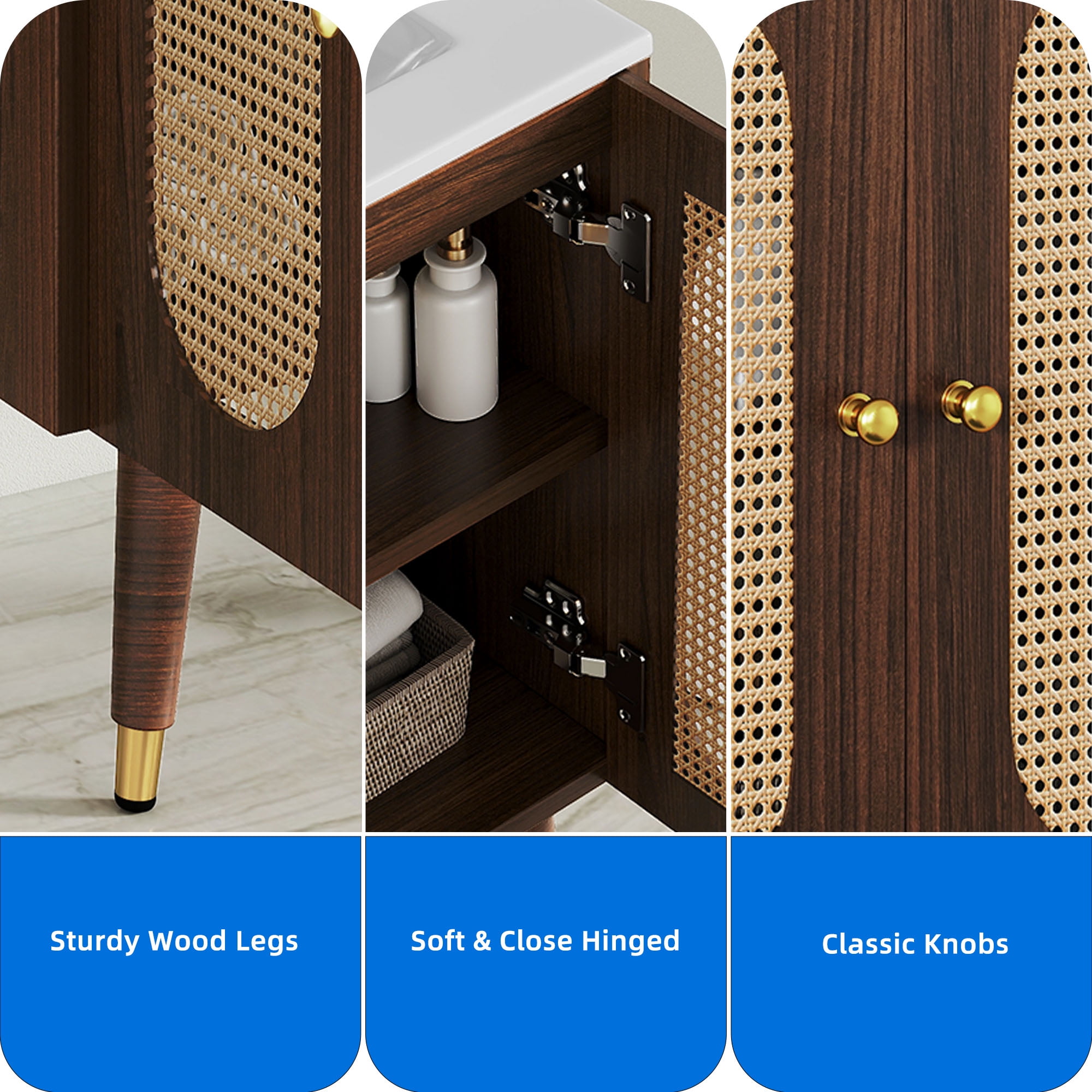Dextrus 24" Bathroom Vanity with Sink, Freestanding Wooden Cabinet Vanity with Soft-Closing Door, Brown