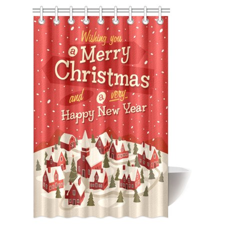 Pop Merry Christmas Shower Curtain Snow Covered Little Village