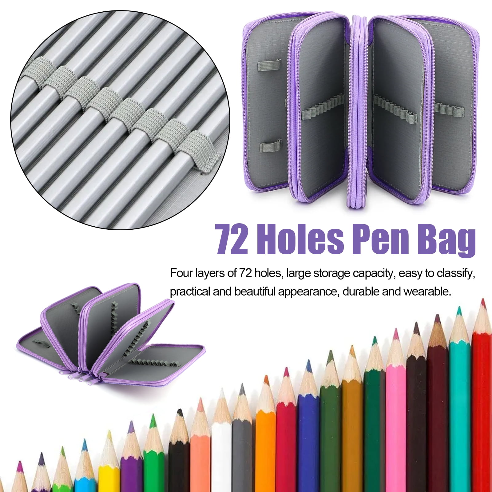 Colored Pencil Case 200 Slots Pen Pencil Bag Organizer with Handle Strap  Portable- Multilayer Holder for Colored Pencils & Gel Pen - Blue 