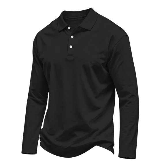 Yungyresw Polo Shirts for Men Solid Color Loose Fit TShirts Breathable Fabric Long Sleeve Polo for Spring Wear