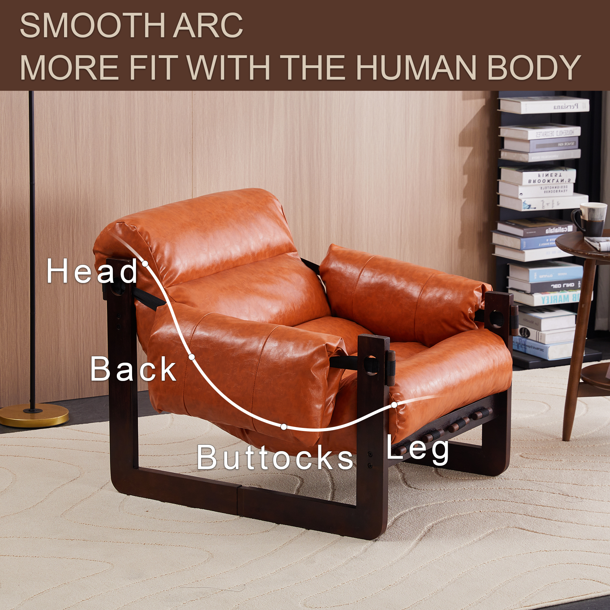 Modern Accent Chair, Upholstered Oil Waxed Leather Armchair with Thick Cushion, Removable Armrests, Single Sofa for Living Room, Bedroom, Office,Retro Orange