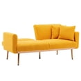 thumbnail image 5 of Convertible Sofa Sleeper with 2 Pillows, Accent Velvet Sofa Upholstered Couch Loveseat with Adjustable Backrest and Golden Metal Legs, Futon Sofa Bed with Square Arm for Living Room, Yellow Teddy, 5 of 7