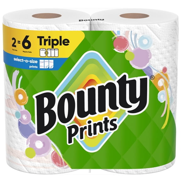 Bounty - Toallas de papel con estampado en tamaño A, 2 rollos triples, 123 hojas por rollo