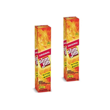 Slim Jim Giant Original Flavor Smoked Meat Sticks 24 Count 6g Protein Snack - 2 Pack