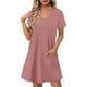 thumbnail image 1 of Vestido Corto de Verano de Moda de Color Sólido Vestido Casual de Cuello en V de Manga Corta, Desgaste Ligero de Poliéster para las Mujeres, Lavado de Manos, 1 of 7