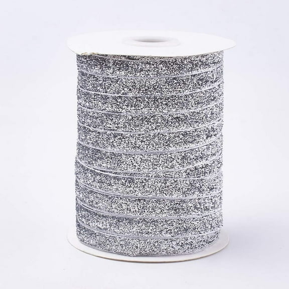 1 Roll Glitter Sparkle Ribbon Silver Polyester & Nylon Ribbon 3/8 inch(9.5~10mm)