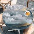 thumbnail image 3 of Cloud Effect Round Fitted Table Cover Modern Watercolor Marble Texture Waterproof Table Cloth with Elastic Edge Wipeable Tablecloth for Picnic Camping Party Fits 36"-44" Diameter, 3 of 8