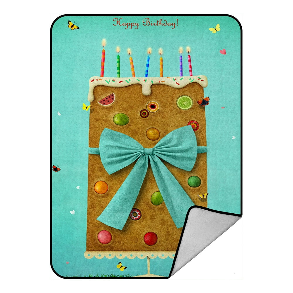 ECZJNT Greeting Card Happy Birthday Colorful Cake Throw Blanket Fleece