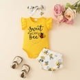 thumbnail image 6 of xfsWaSs Baby Girl Easter Outfit Adorable Baby Girls Summer Clothes 3 Pcs Cute Print Short Sleeve Romper Ruffle Shorts Set With Headband 0-3 Months, 6 of 9