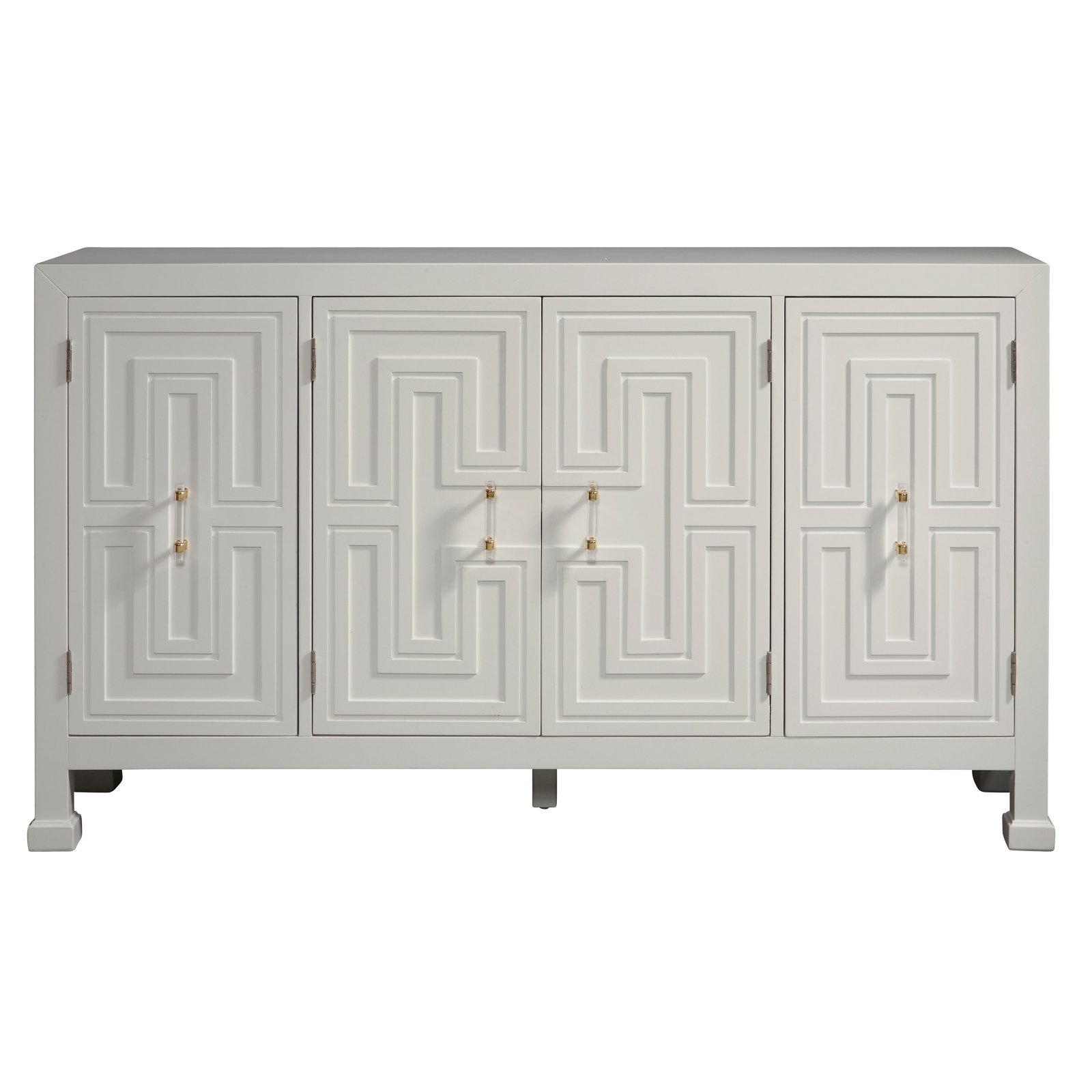 Modern Geometric White 4 Door Credenza