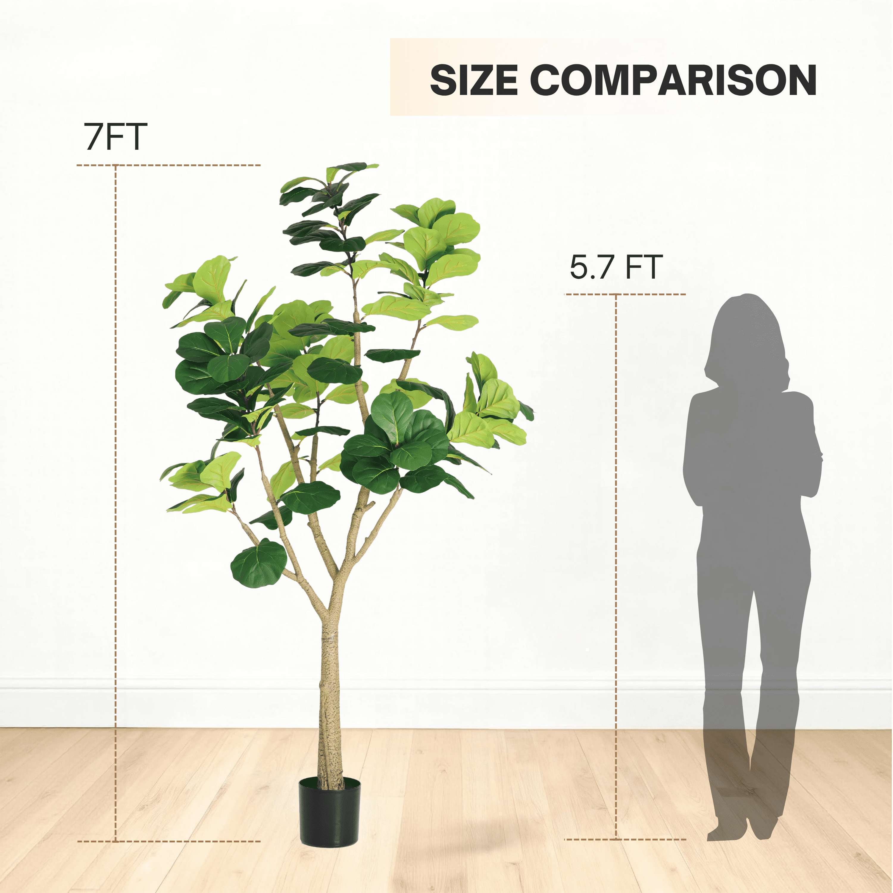 7FT Artificial Fiddle Leaf Fig Tree with White Planter Pot,Leaves Lifelike Fake Indoor Plant for Home Office Living Room Decoration