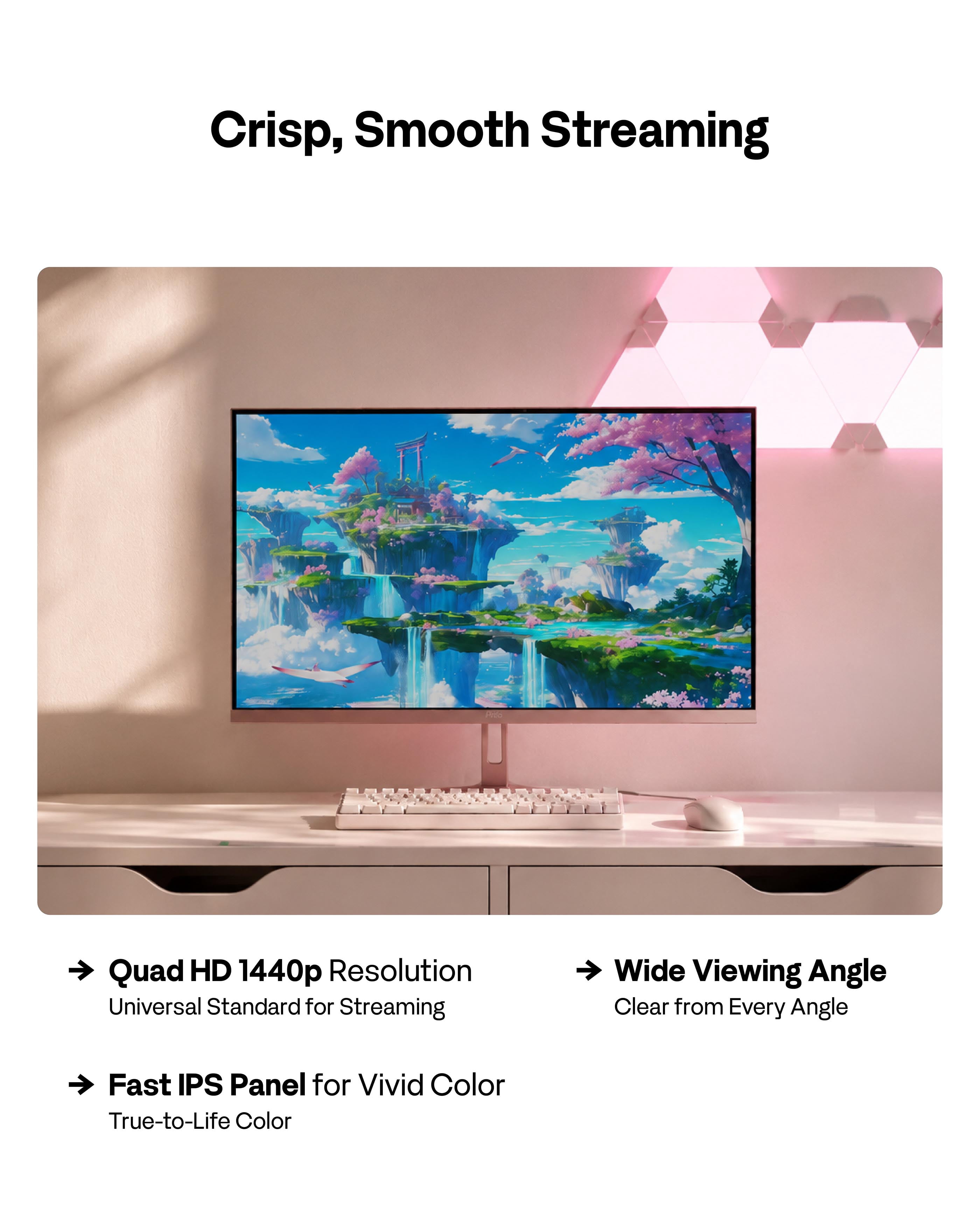 Pixio, Gaming Monitor, PX278 Wave White, 27 inch 180Hz QHD