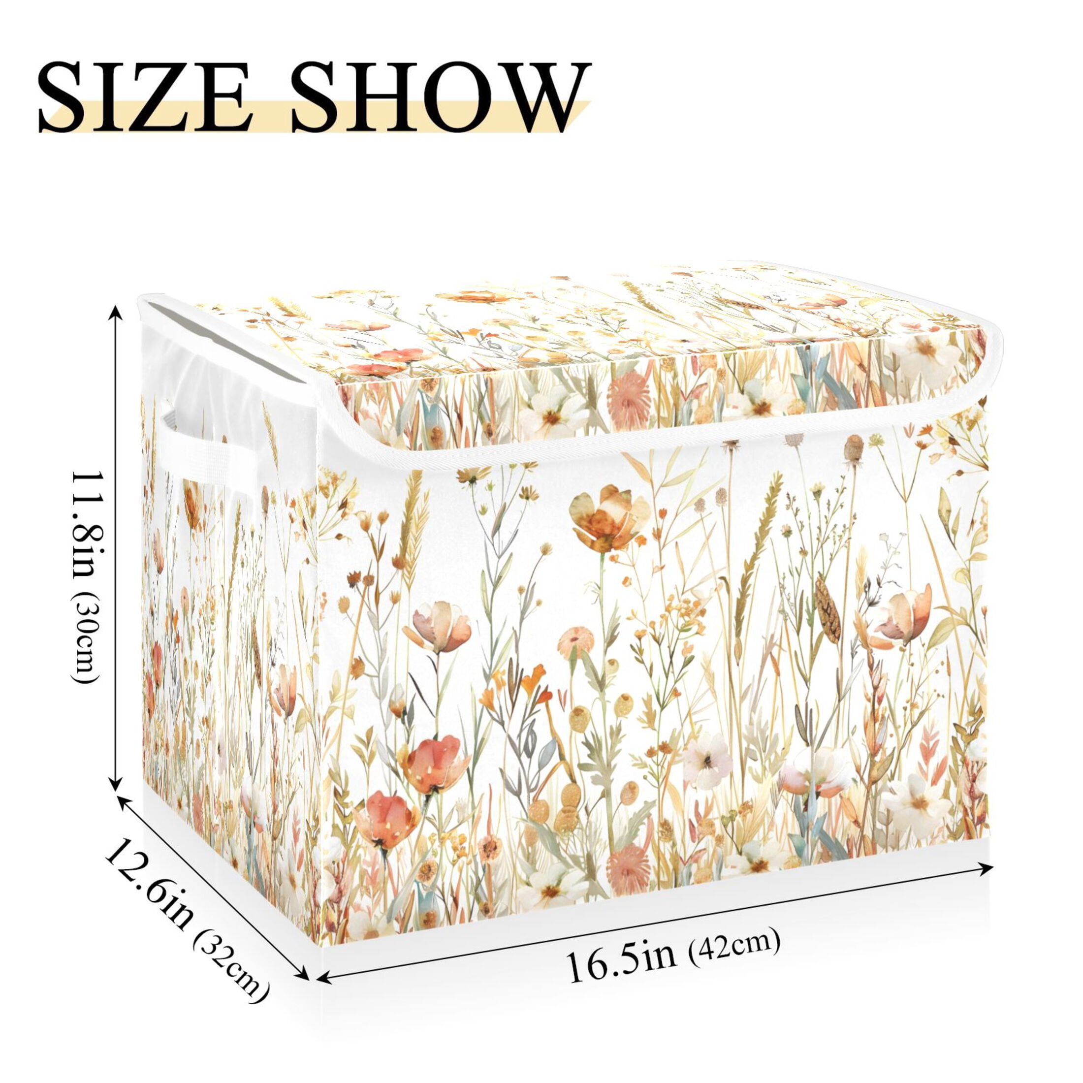 Ryvnso Watercolor Wild Flower Large Lidded Foldable Storage Baskets Cubes Boxes Lids Bin for Home