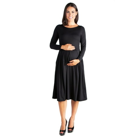 

24/7 Comfort Apparel Long Sleeve Fit and Flare Maternity Midi Dress