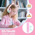 thumbnail image 3 of Auriculares infantiles QearFun con orejas de gato, con micrófono, con cable, plegables, rosa, 3 of 7