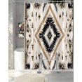 thumbnail image 3 of Split Shower Curtain for Transfer Bench, Boho Black Brown Fabric Shower Curtains for Bathroom, Retro Geometric Southwestern Ethnic Tub Sliding Transfer Bench Waterproof Bath Curtains 72"x96", 3 of 9