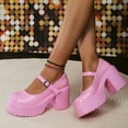 thumbnail image 4 of SCHUHLAND Hot Pink Mary Jane Pumps for Women | Chunky Platform, 10cm Super High Square Heel | Y2K Lolita Shoes, 4 of 10