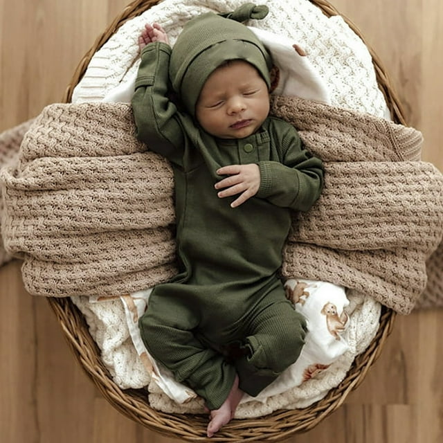 Nouveau-né Bébé Garçon Fille Rompers Combinaison Combinaison Combinaison Tenue de Jeu avec Chapeau