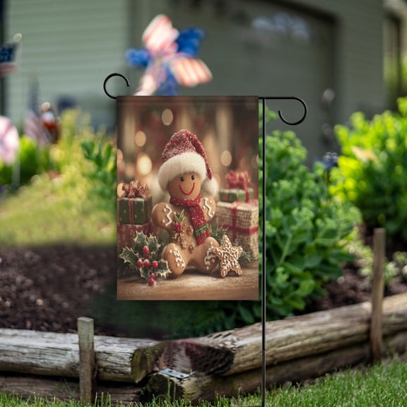Square Garden Flags 12x18in Garden Flags Outdoor Flags Outdoor Banners Decorative Flags for Courtyard Gardens Warm Christmas Gingerbread Man Beautiful