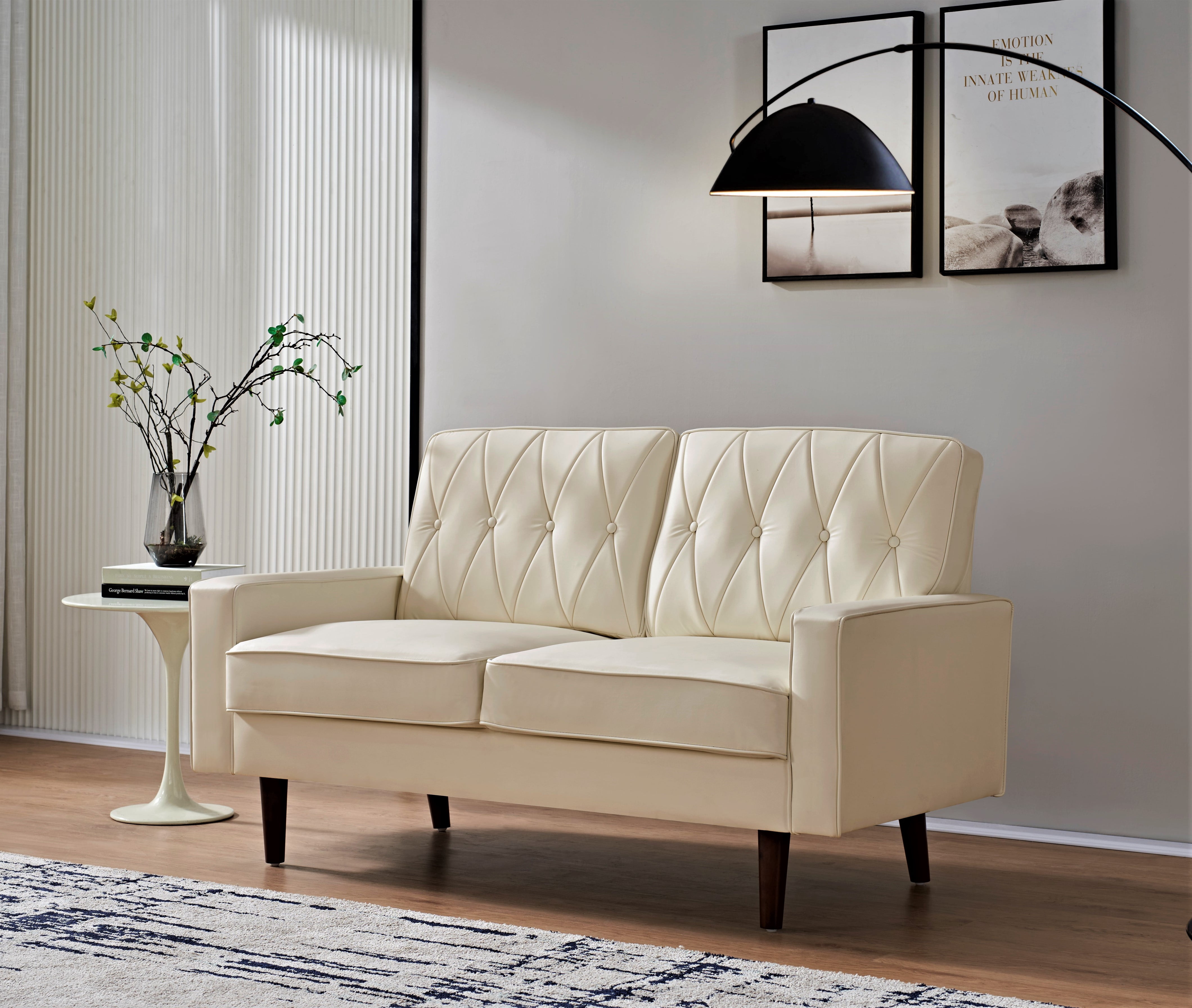 US Pride Furniture Acire 57.5" Faux Leather Cushion Back Loveseat for Living Room, White