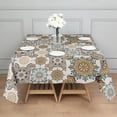 thumbnail image 3 of Brown Ethnic Floral and Mandala Pattern Square Tablecloth,Waterproof Square Table Cover,Wipeable Spillproof Washable Table Cover for Home Kitchen Party Decor 42"X42"(107x107cm), 3 of 6