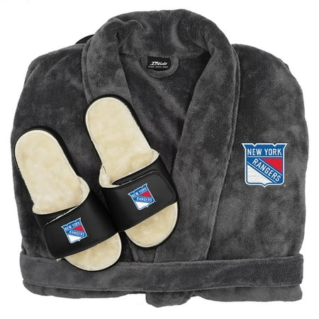 

ISlide Gray New York Rangers Faux Fur Slide Sandals & Robe Bundle