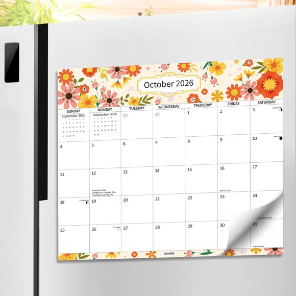 2026-2027 Magnetic Calendar for Refrigerator, 2 Years Fridge Calendar Magnet Runs Until December 2027, 24 Monthly with Flower Design for Easy Organizing - 13''11.5''