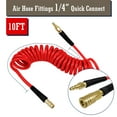 thumbnail image 4 of AGALI1/4 in x 10 ft Air Hose with Bend Restrictor, Air Compressor Hose with 1/4 Solid 100% Pure Copper Quick Connect Fittings and I/M Plug Kit, Coiled PU Air Hose 1/4", Red, 4 of 7