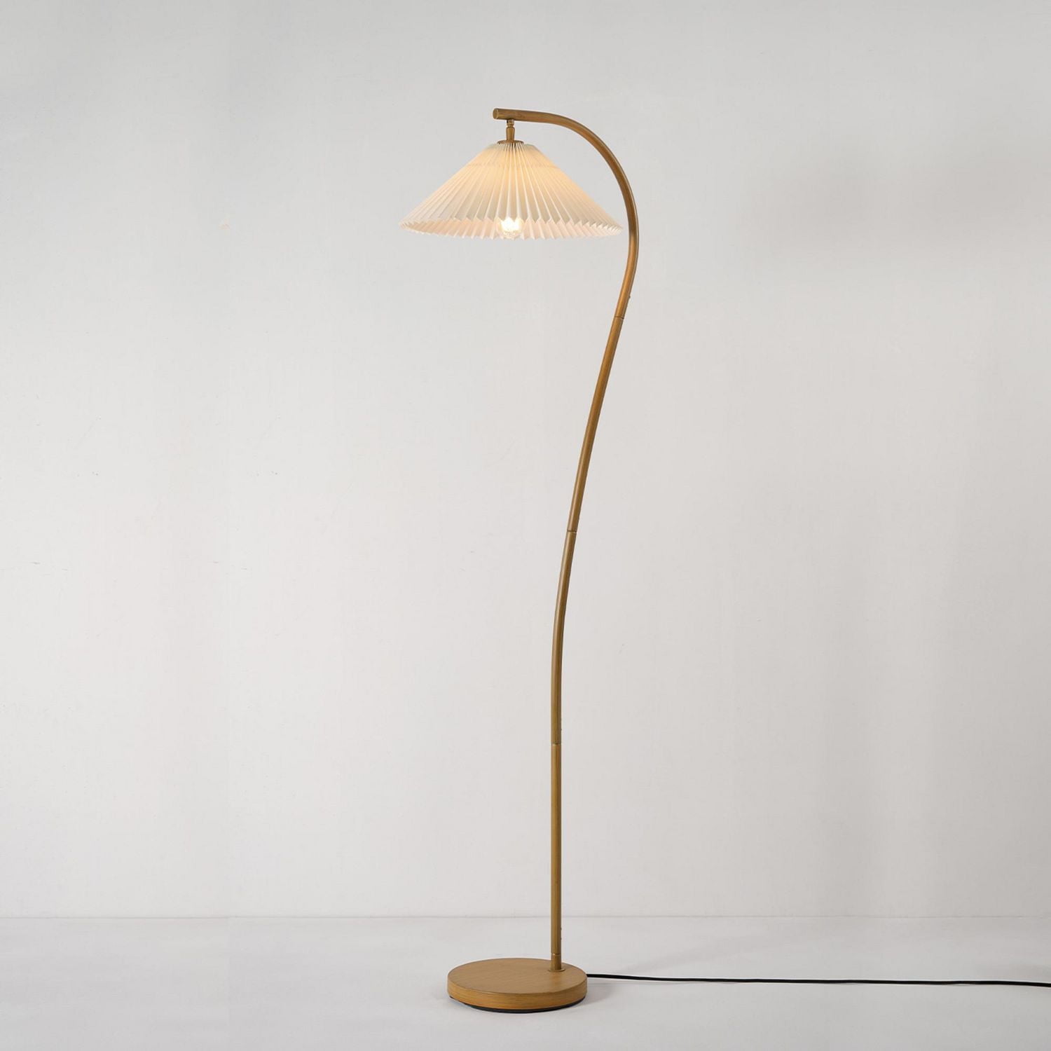 Novogratz x Globe 62" Wood Toned Floor Lamp with White Pleated Fabric Shade