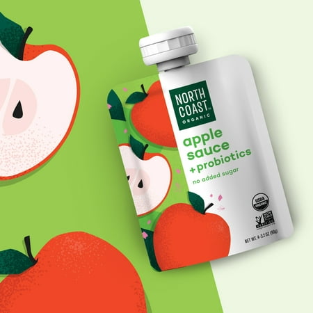 (2 Pack) North Coast Organic Apple Sauce + Probiotic Pouches (Best Apples For Applesauce For Babies)