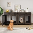 thumbnail image 5 of Heavy Duty Double Dog Crate Furniture – 71" Indoor Wooden Kennel with Divider & 3 Storage Drawers, Chew-Resistant MDF & Iron Frame, Decorative TV Stand Pet Bed – Eucalyptus Finish, 5 of 8