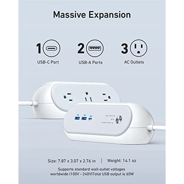Estación de carga de escritorio Anker USB C, regleta de alimentación de cápsula 623 con cargador USB C de 45 W, 3 tomacorrientes, 2 puertos USB de 15 W, cable de alimentación de 6 pies, suministro de