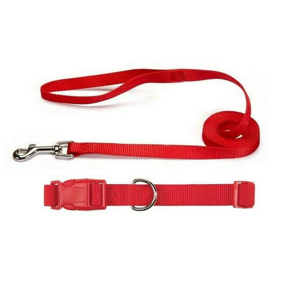 Nylon Solid Color Dog Collar and Lead 2 Piece Sets Durable Adjustable Selections (Tomato Red,xSmall)