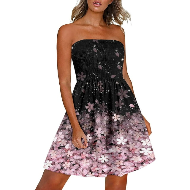 Summer Floral Dress for Women Womens Summer Boho Style Floral Print Sleeveless One-Shoulder Dress Summer Boho Dress for Women Floral Summer Dress for Women Boho Dress for Women Summer