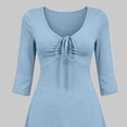 thumbnail image 5 of Levmjia Women's Dress V Neck 3/4 Sleeve Casual Short Dress with Bow Tie Front Ruched A Line Swing Dress for Home Daily Wear, 5 of 5