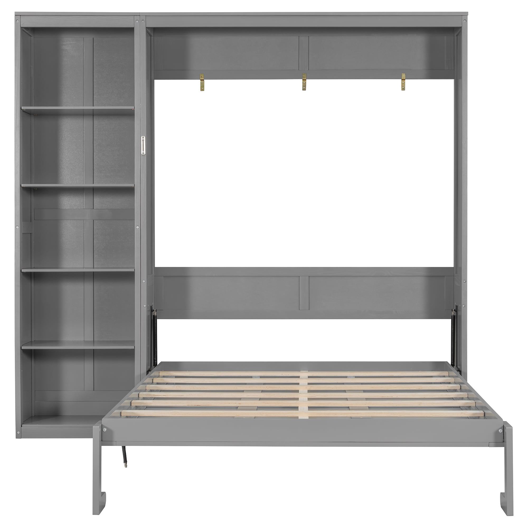 Queen Size Murphy Bed with 5 Tier Open Storage Adjustable Shelves for Space-Saving Guest Room