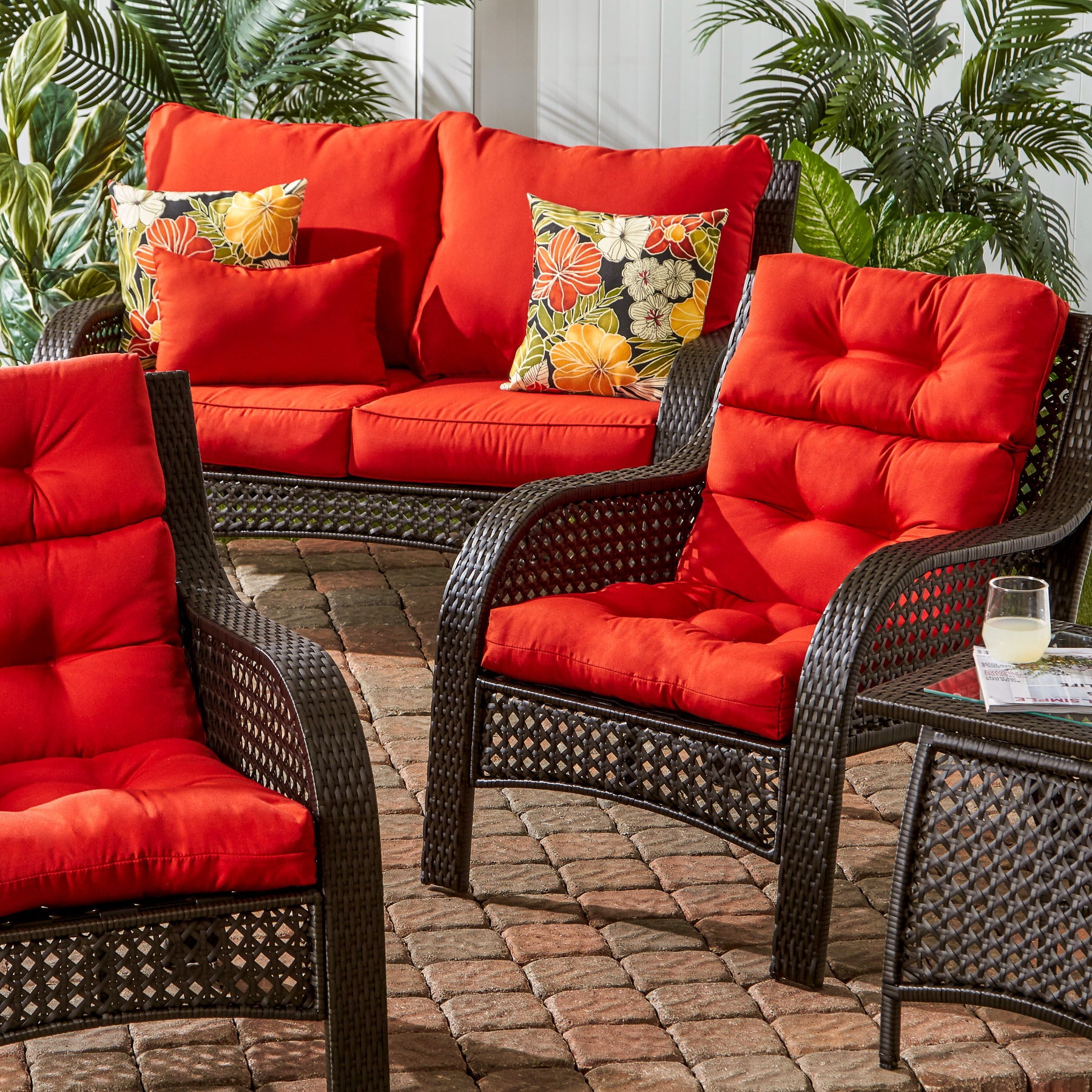Aloha Red Floral 44 x 22 in. Outdoor High Back Chair Cushion (2-Pack) by Greendale Home Fashions