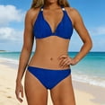 thumbnail image 2 of Hduncf Women's Triangle Ruched Bikini Set Solid Color Two Piece Swimsuit Halter Bathing Suit Blue XXL, 2 of 8