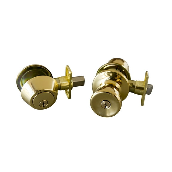 Design House 728113 Plaza Deadbolt and Knob Combo, Polished Brass