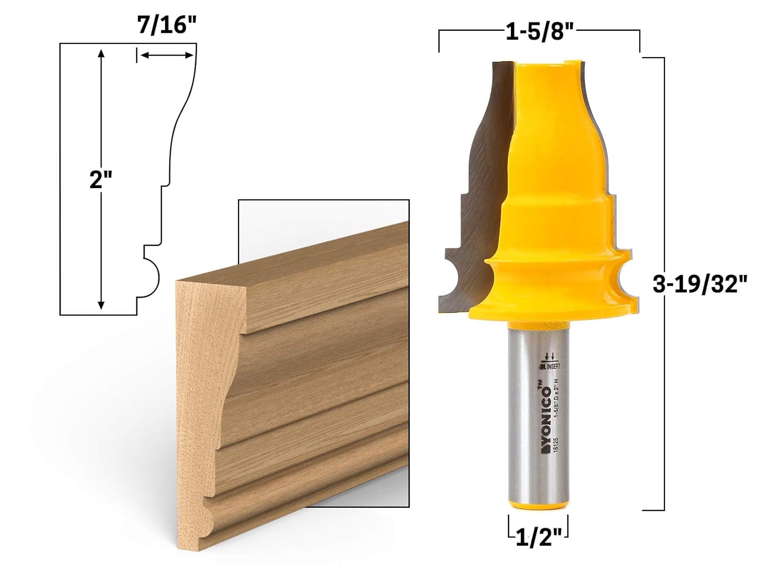 2" Door & Window Casing Router Bit - 1/2" Shank - Yonico 16125