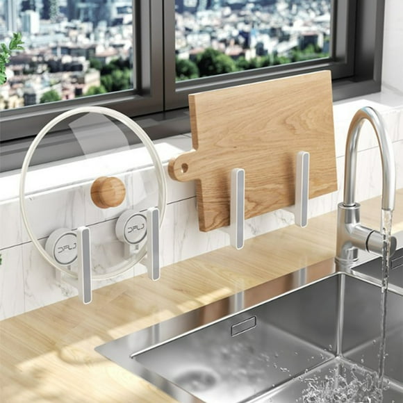 Vaidha Kitchen Wall Mounted Non Perforated Flat Bottomed Pot Storage Rack Household Cutting Board Storage Rack Strong Suction Cup Pot Cover Rack