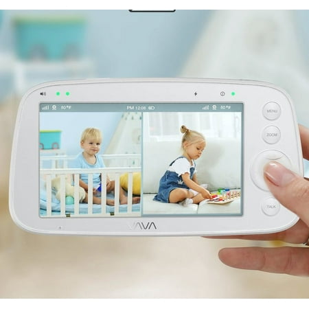 VAVA 5" 720P HD Baby Monitor with 2 Cameras, Night Vision, Zoom/Pan/Tilt, 2-Way Audio, White-New