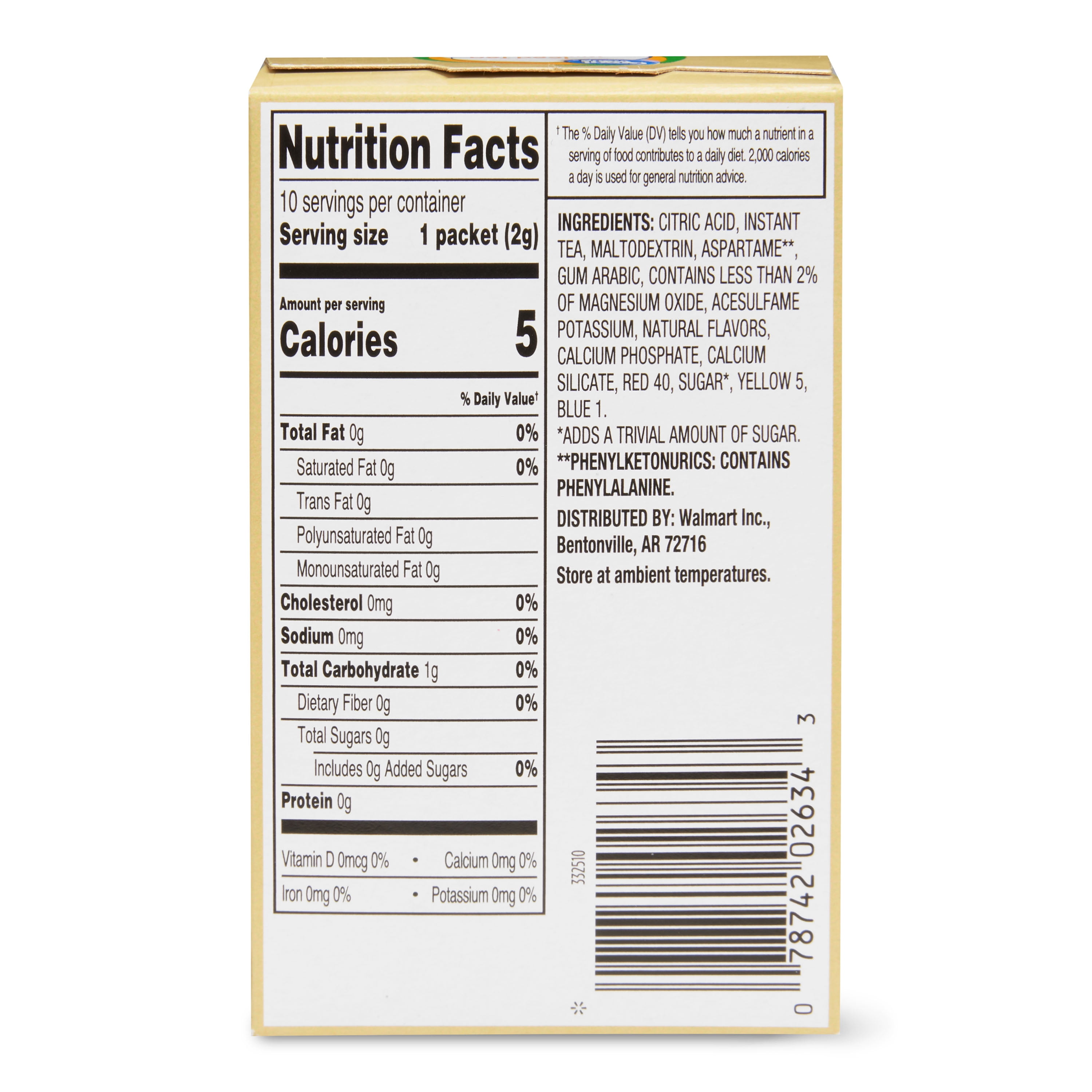 (12 pack) Great Value Iced Tea with Lemon Drink Mix, 0.07 oz, 10 Count